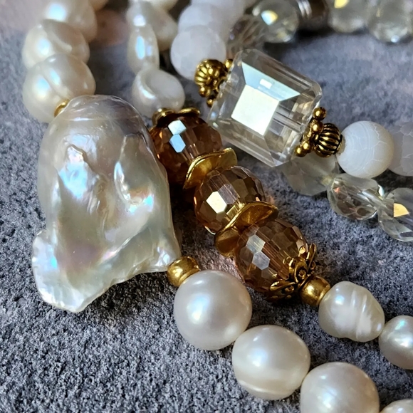 4 Bracelets Jewelry Set Stacking Bar Baroque Pearl 14K Gold plated Jewelry - Picture 7 of 11